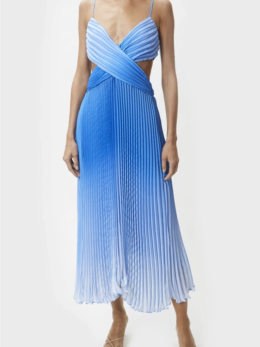 Blue Ombre Pleated Midi Dress